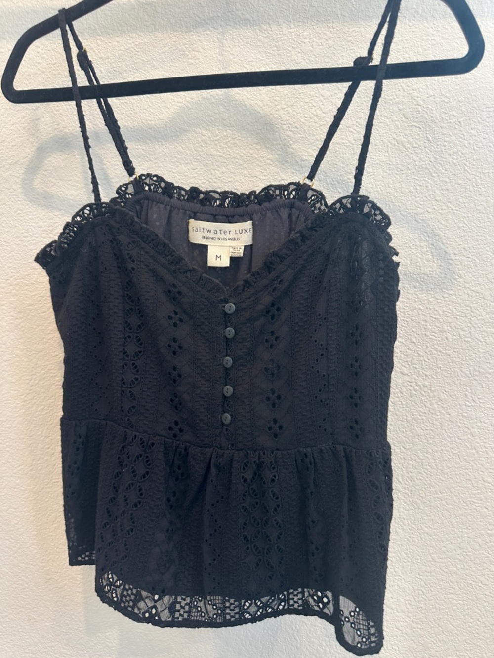saltwater LUXE Black Lace Peplum Cami Blouse